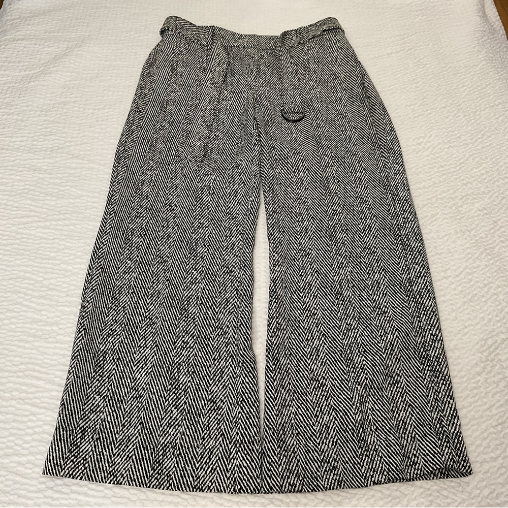 White House Black Market Belted Wide Leg Houndstooth Trousers